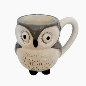 Ceramic Owl Mug, 3D Gray & White Large 16oz Coffee Tea Cup, Fall Autumn Gift